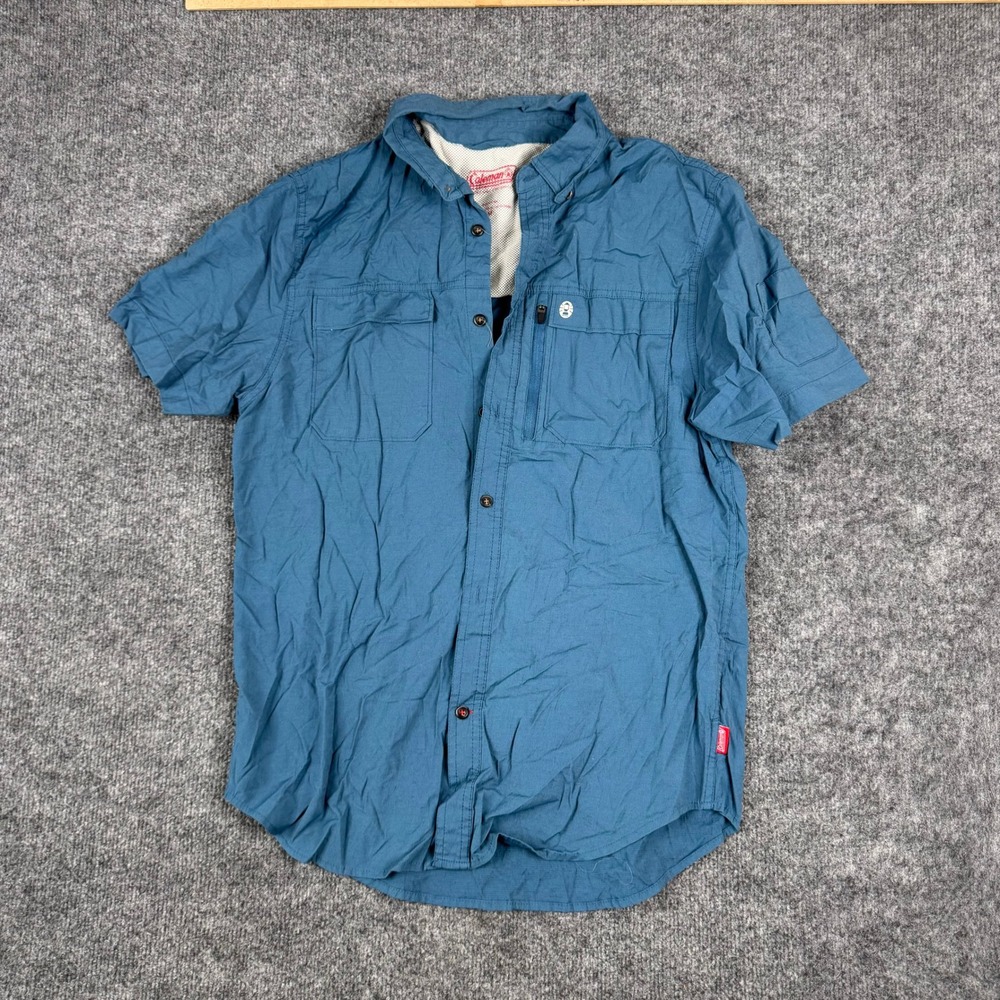 Coleman Shirt Mens Size M Blue Cotton Blend Short Sleeve Utility Hiking Outdoor